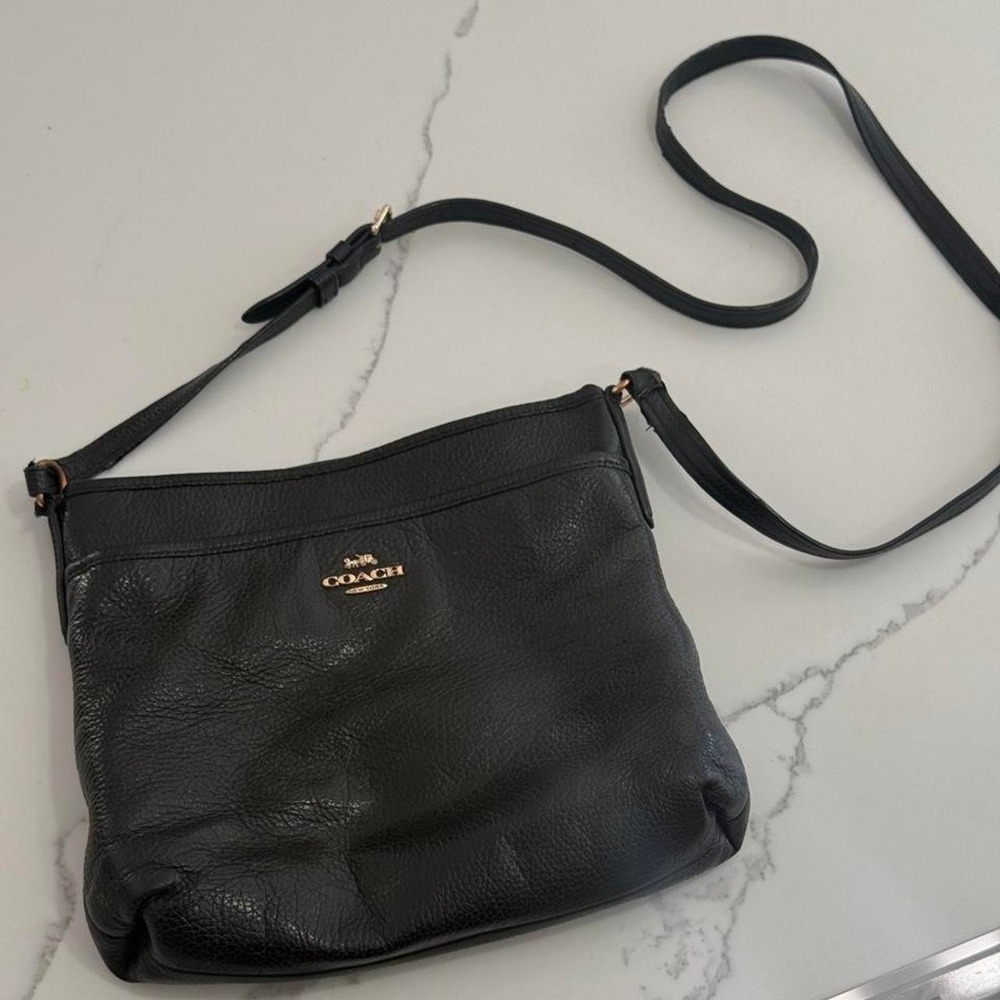 Vintage Coach black soft leather crossbody bag with pebbled texture